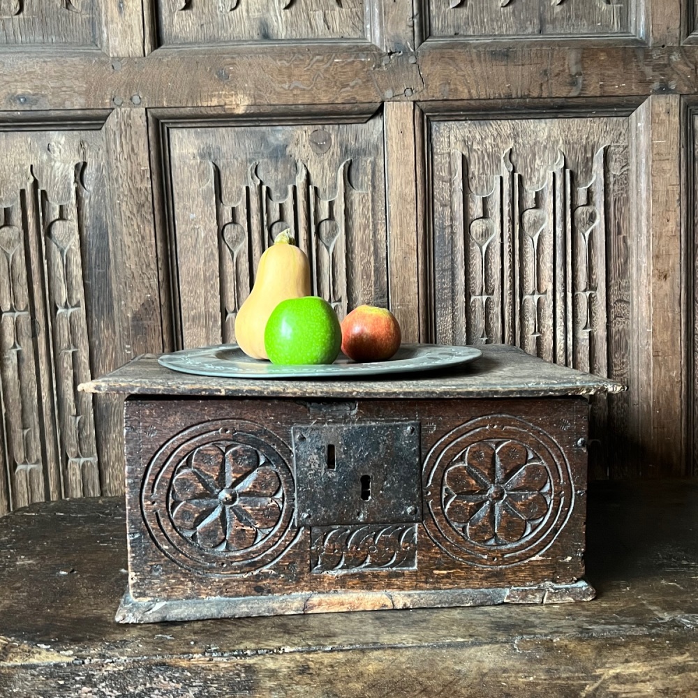 A Small 17th Century Carved Oak Bible Box SOLD