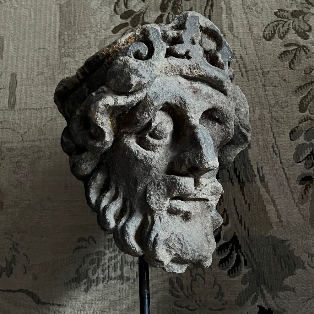 A 16th Century Carved Life Size Stone Head Of Edward II