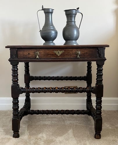 A Charles II Oak Bobbin Turned Leg  Side Table