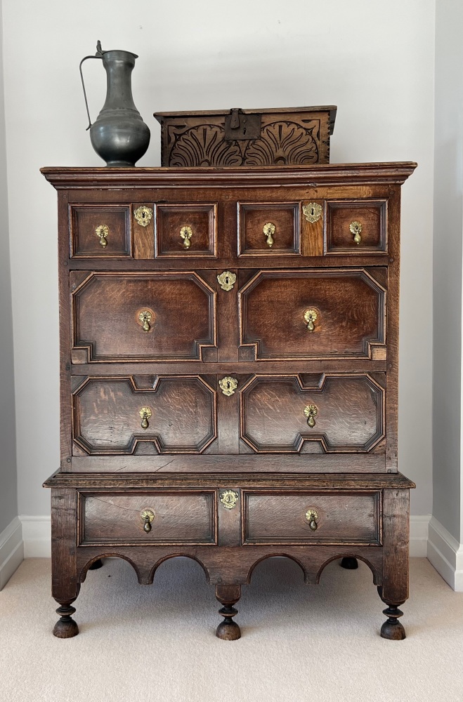 A 17th Century Geometric Oak Chest On Stand