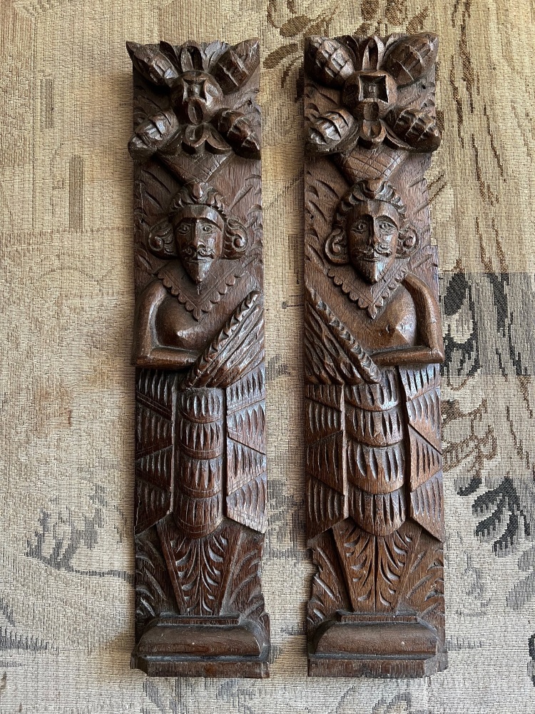 A Pair Of Jacobean Carved Oak Caryatids.