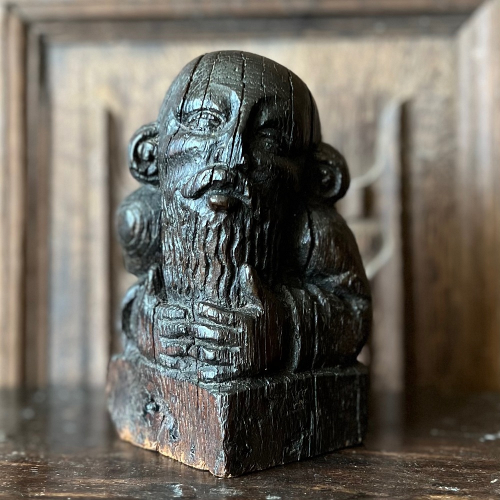 A 16th Century Carved Oak Newel Post Depicting  A Monk Stroking His Beard.  SOLD  ðŸ”´