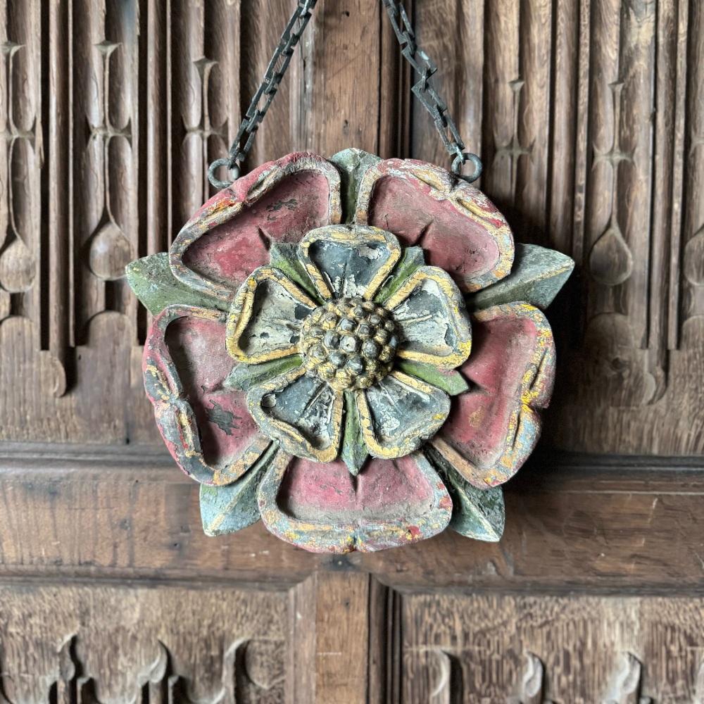 A Dry And Crusty 19th Century Carved And Polychromed Pine Tudor Rose.SOLD