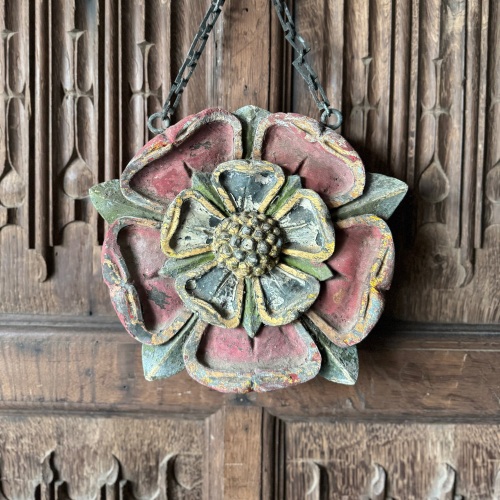 A Dry And Crusty 19th Century Carved And Polychromed Pine Tudor Rose.