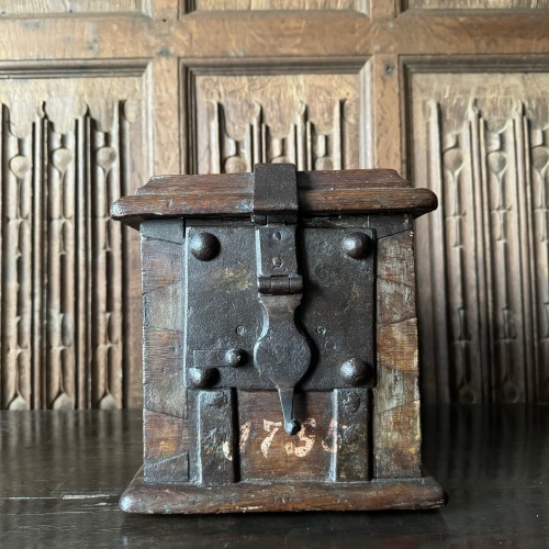 A Rare 18th Century Dutch Oak Alms Box  Dated 1795 With The Verse Remember 