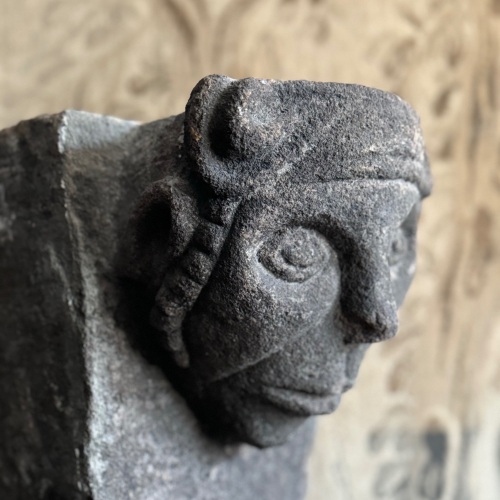 An English Medieval Carved Stone Head Of A Man.