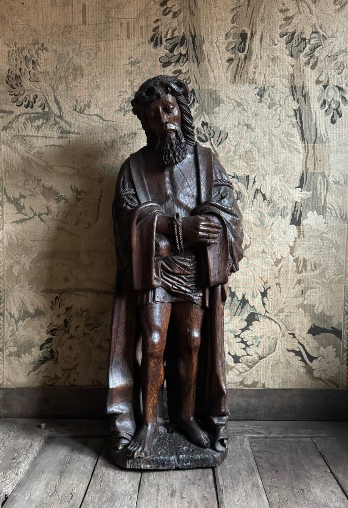 A Late 17th Century Carved Oak Figure Of Christ Standing,Hands Tied With Ro