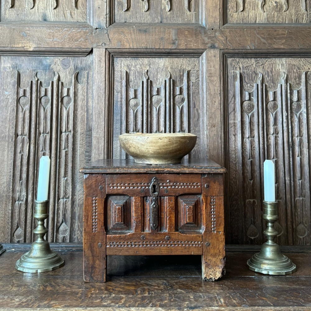 A 17th Century Oak Chest Of The Smallest Size I Have Ever Seen.
