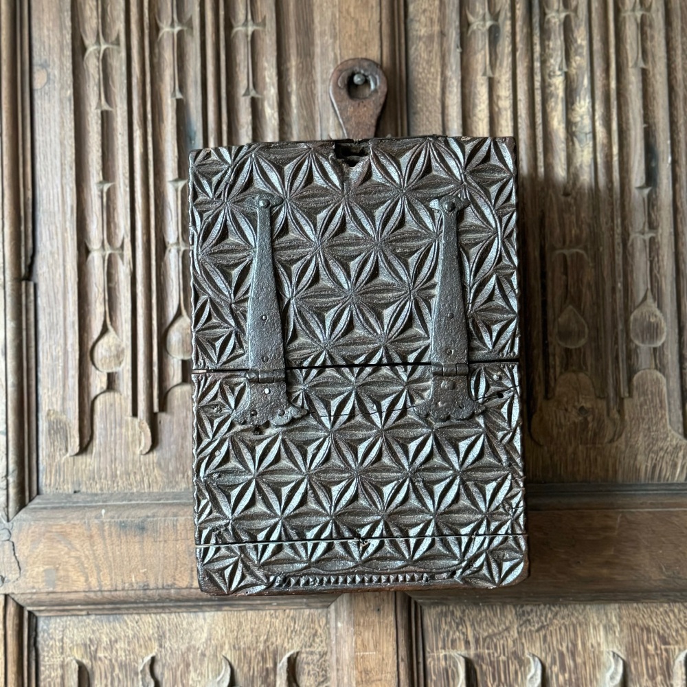 An Interesting 17th Century Chip Carved Oak Candle Box Of Satchel Design.SOLDðŸ”´
