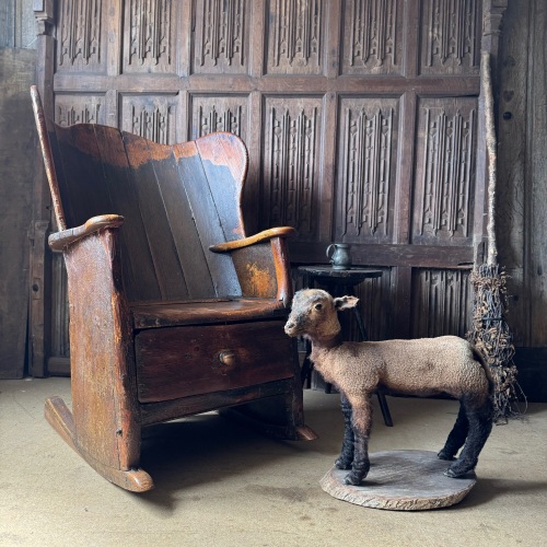 An 18th Century English Pine Shepherds Chair With Original Paint Of Wild Sc