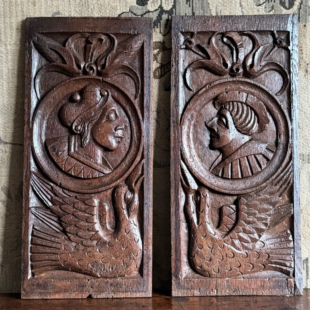 A Fine Pair Of 16th Century Carved Oak Profile Panels.