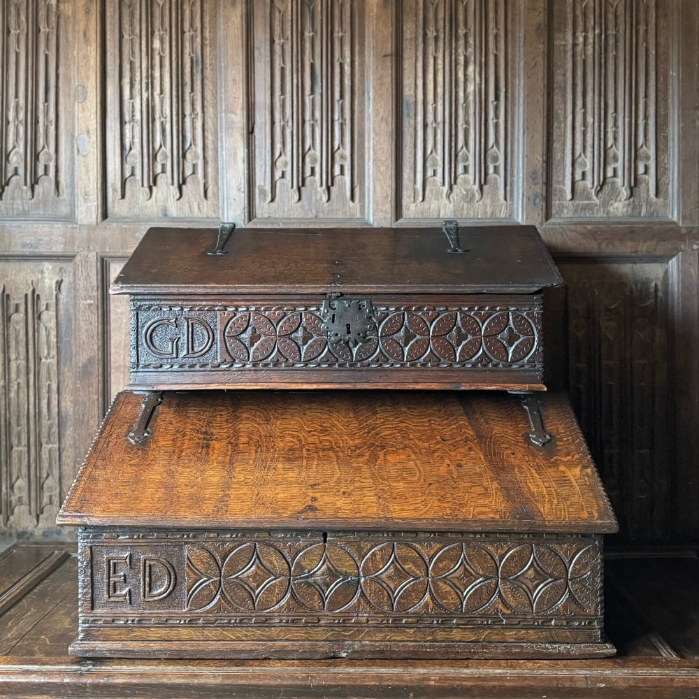 A Rare Pair Of Charles II Boarded Oak Desk Box's ,Ribble Valley Lancashire With Initials G.D /E.D