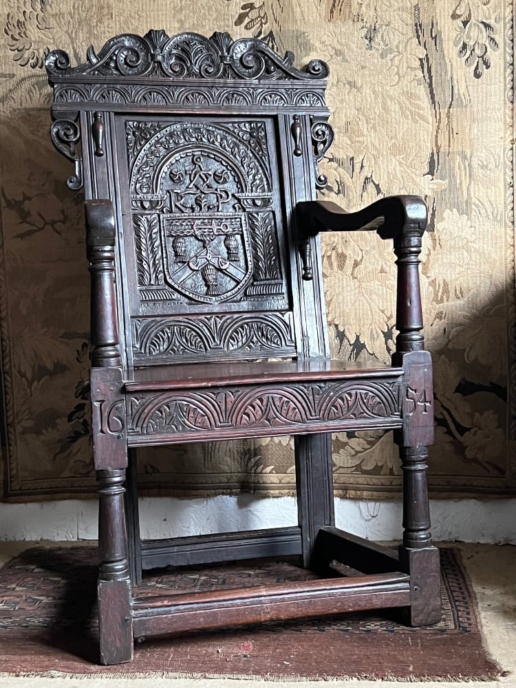 An Important And Rare Commonwealth Joined Oak Heraldic Chair For The Worshipful Company Of Brown Bread Makers.