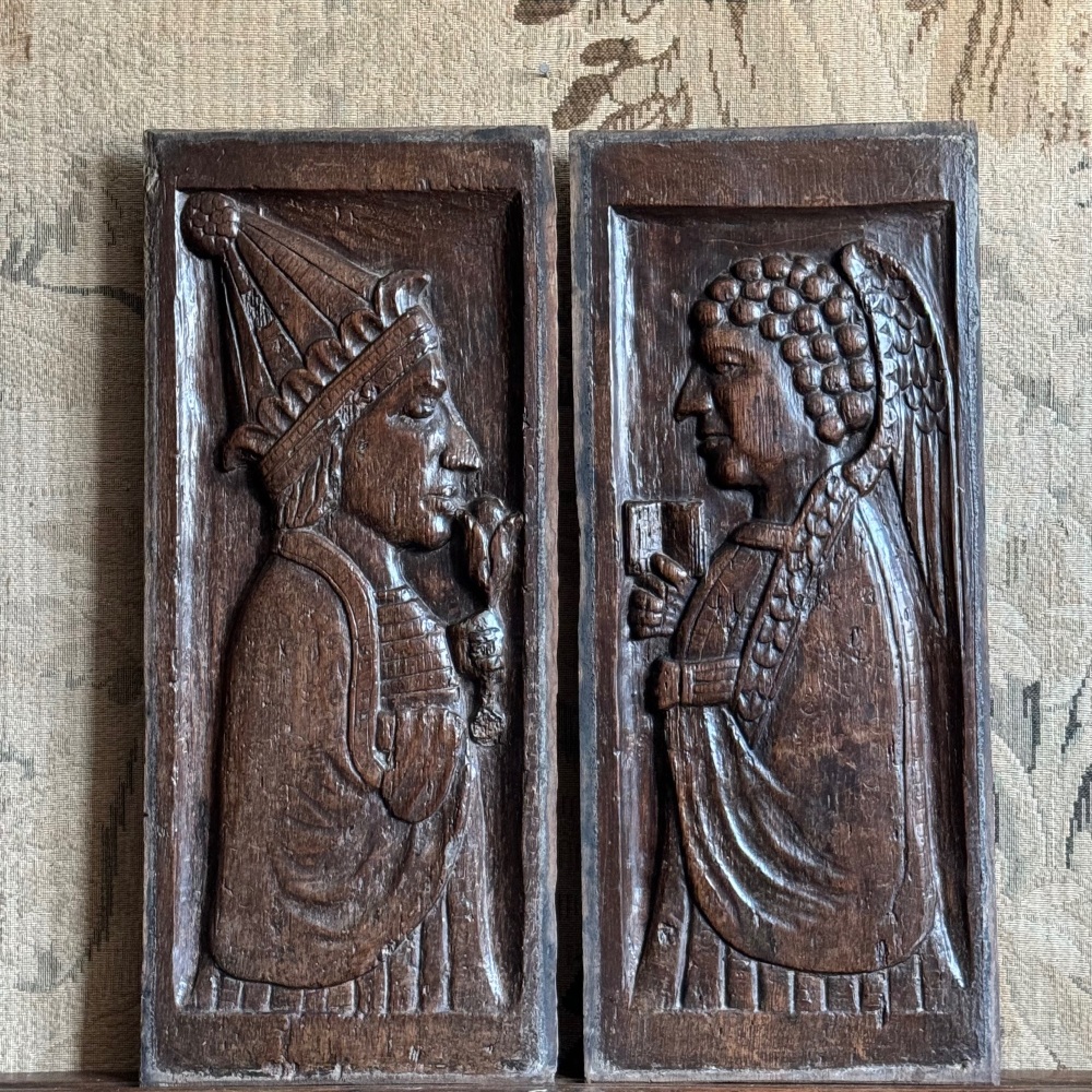 A Pair of 16th Century French Panels Depicting. The Story Of The Pope And An Angel.SOLD