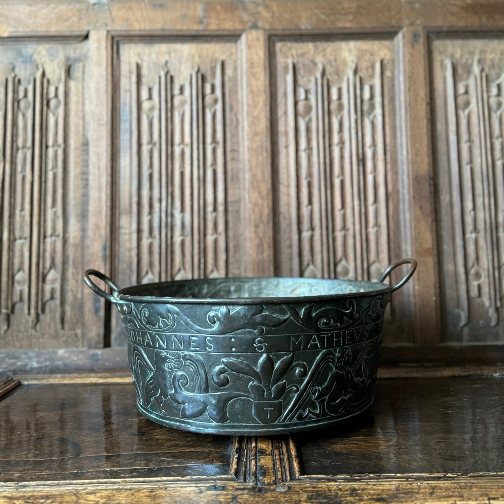 A 17th Century Dutch Embossed Brass Baptismal Bowl.SORRY SOLD