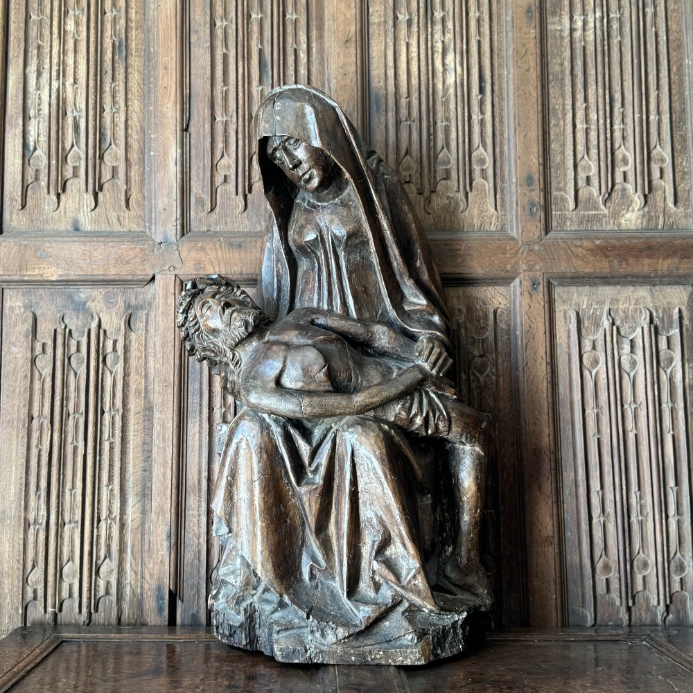 A Serene Early 16th Century Carved Oak Figure Of The Pieta.