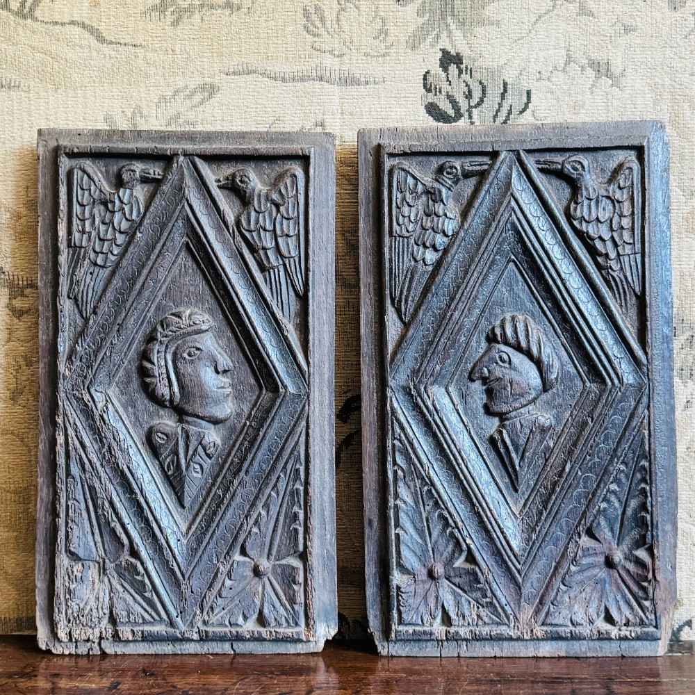 A Rare Pair Of English Tudor Marriage Panels with a wonderful untouched surface.