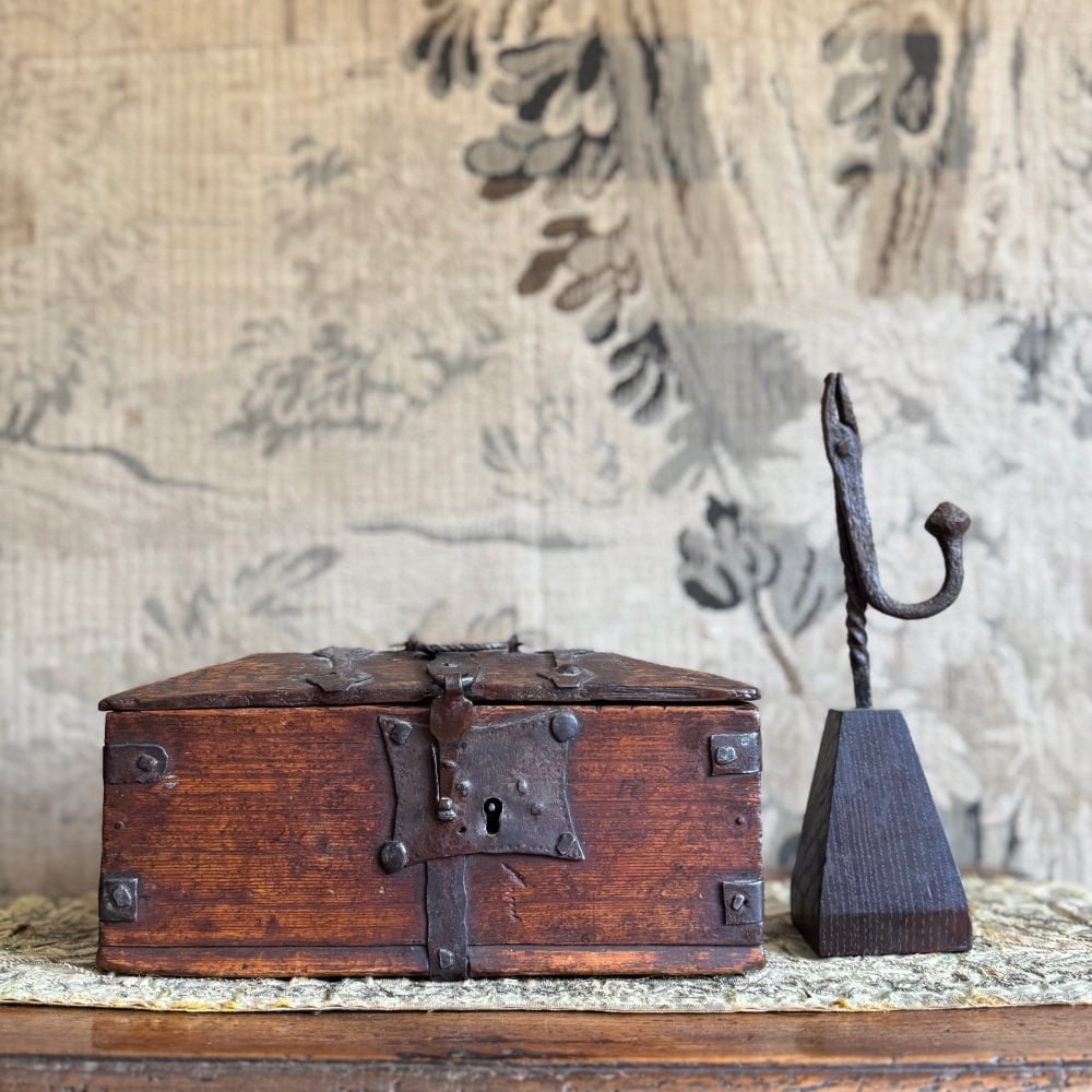 A Rare 15th Century Oak And Beech Iron Bound Minnekastchen SORRY SOLD