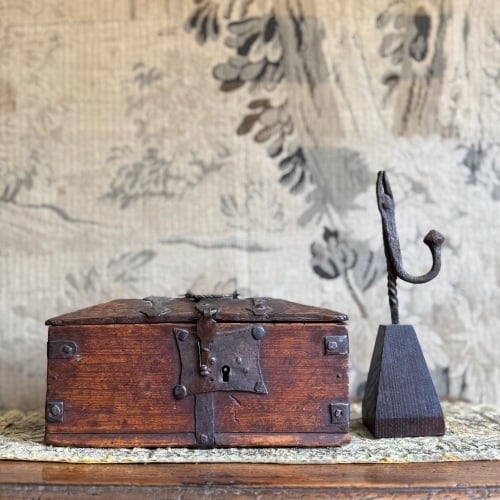 A Rare 15th Century Oak And Beech Iron Bound Minnekastchen