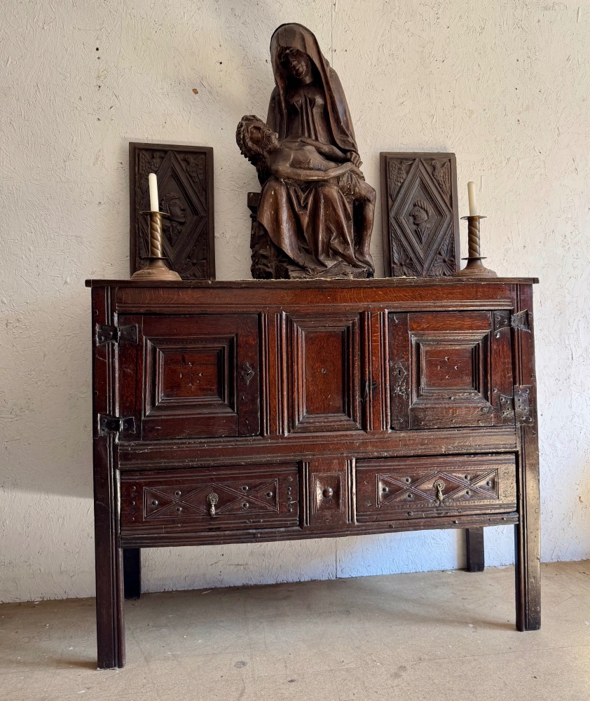 A Rare Henry VIII English Oak Aumbry Section Circa 1520. SOLD