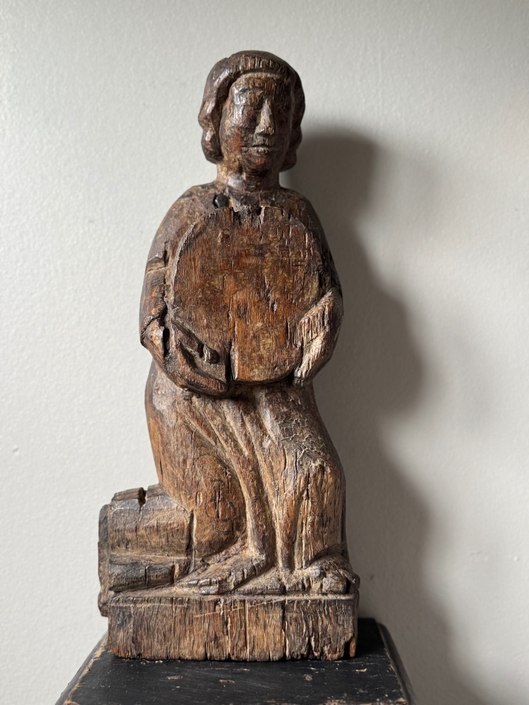 A Rare 14th Century Ecclesiastical Oak Shield Bearing Angel.SOLD