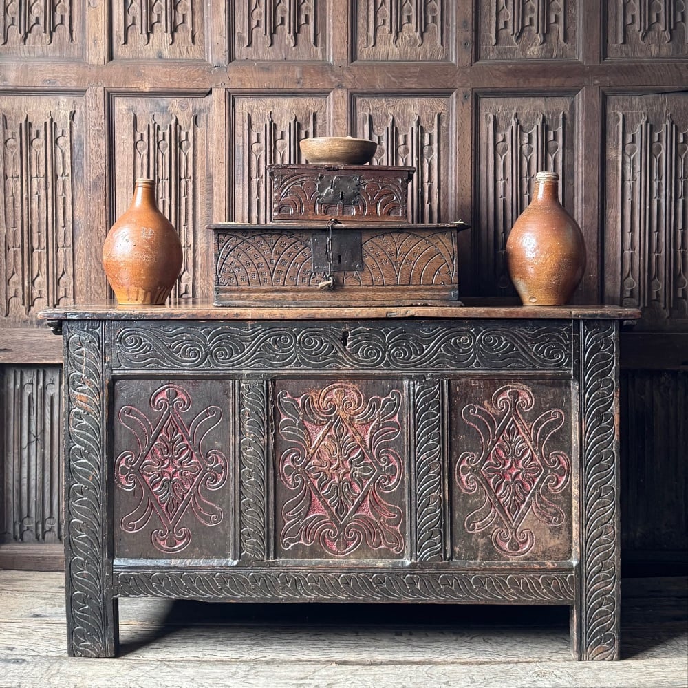 A 17th Century Joined Oak Chest From The Workshop Of Thomas Dennis.