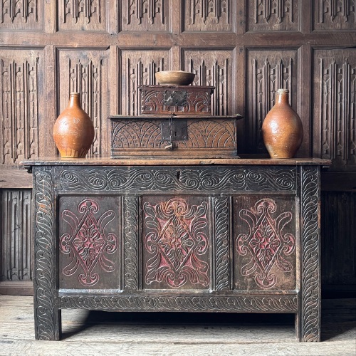 A 17th Century Joined Oak Chest From The Workshop Of Thomas Dennis.
