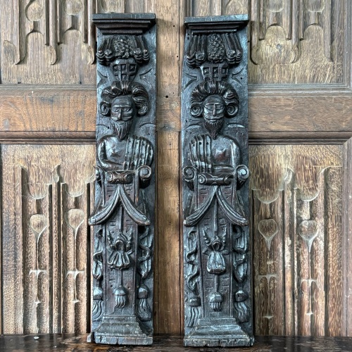 A Fine Pair Of English Elizabethan Oak Caryatids.