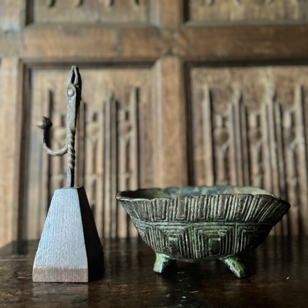A Rare 19th Century Cast Iron Grisset Pan .Illustrated In The Rushlight And Related Holders.