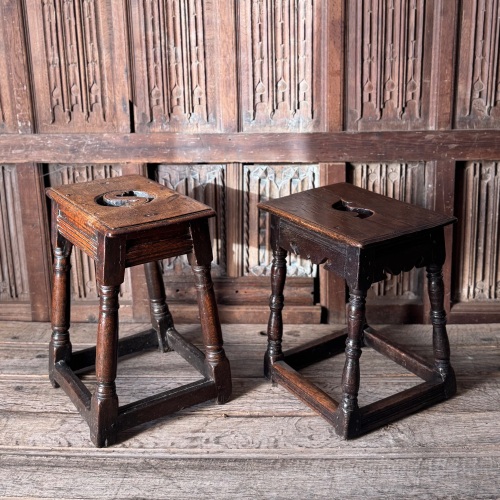 A Late 17th Century Oak Joined Stool With Rare S Cut handle.