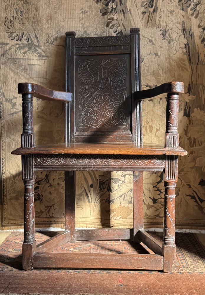 A Charles I Joined Oak Salisbury Caquetoir Armchair Circa 1620