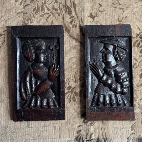A Wonderful Pair Of 16th Century Carved Oak Marriage panels.
