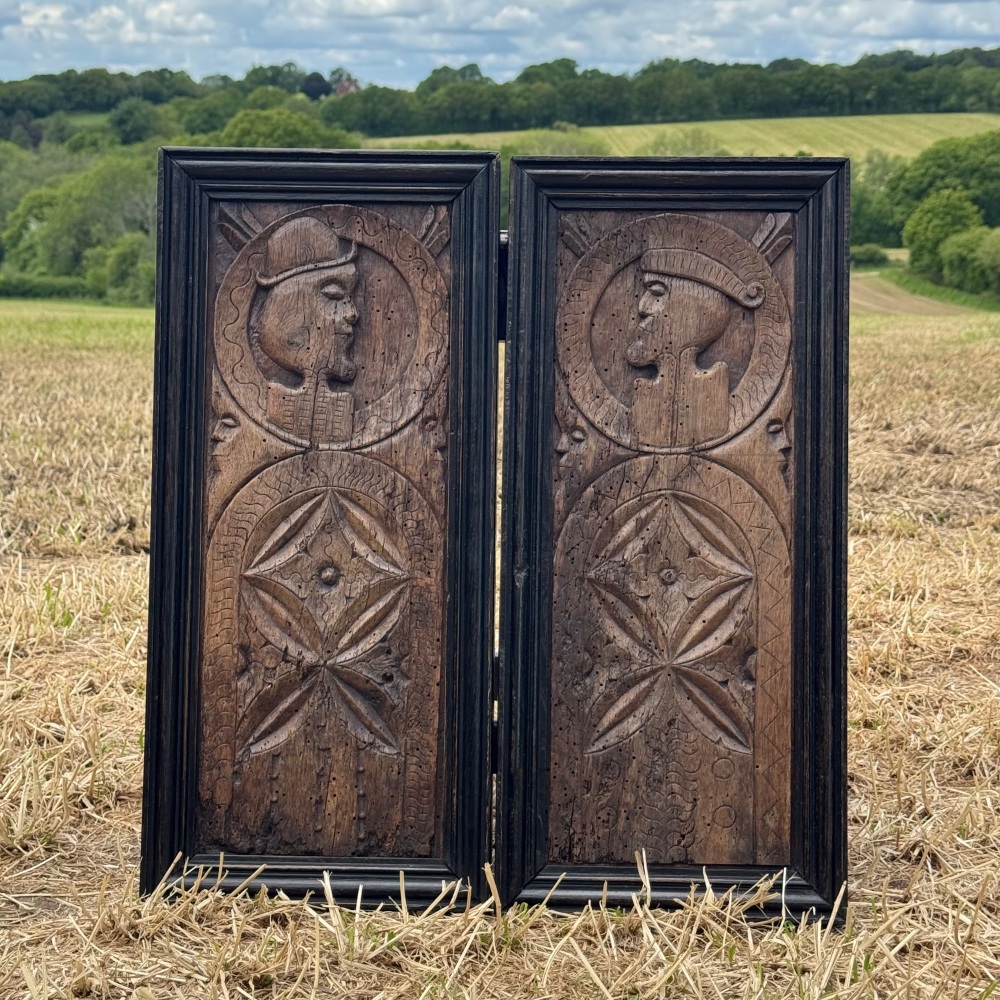 A Pair of Dry 16th Century Carved Walnut Profile Panels.