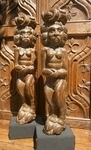 A Quirky Pair OF English Elizabethan Carved Oak Satyrs