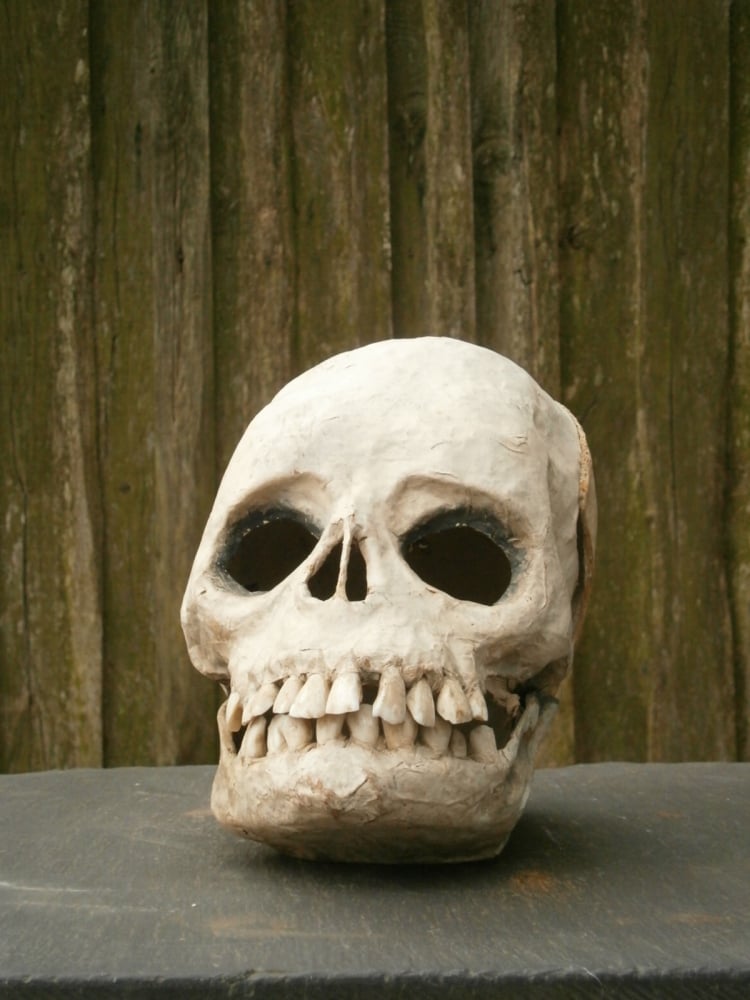 Folky Paper Mache Human Skull Mask 