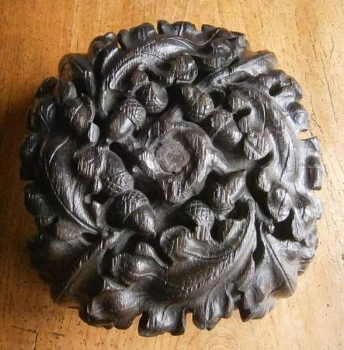 A 15th Century Carved Oak Roof Boss Depicting Acorns and Oak Leaves