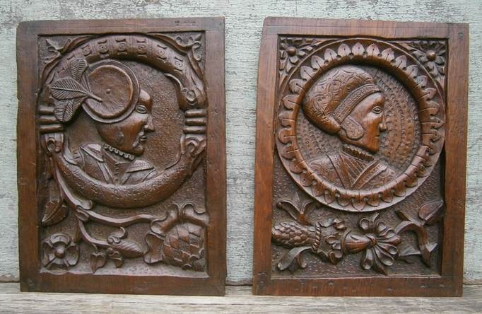 A Wonderful Pair of 16th Century English Oak Romayne panels 