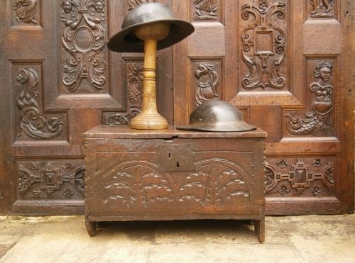 Early 17th Century Child's Carved Oak  Board Chest 