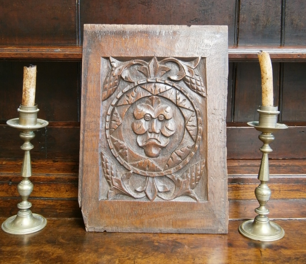 A 16th Century Carved Oak Profile Panel With A Twist.