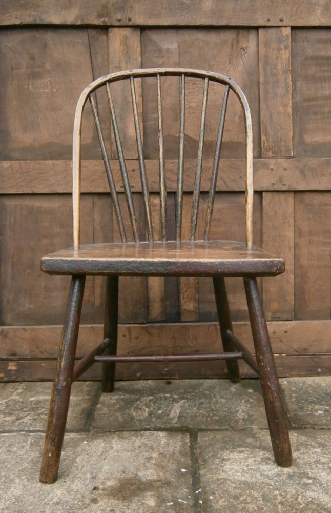 18th century welsh ash and elm stick back chair with original paint