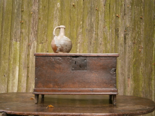 A Wonderful 17th Century Child's Oak Boarded Coffer Only 21