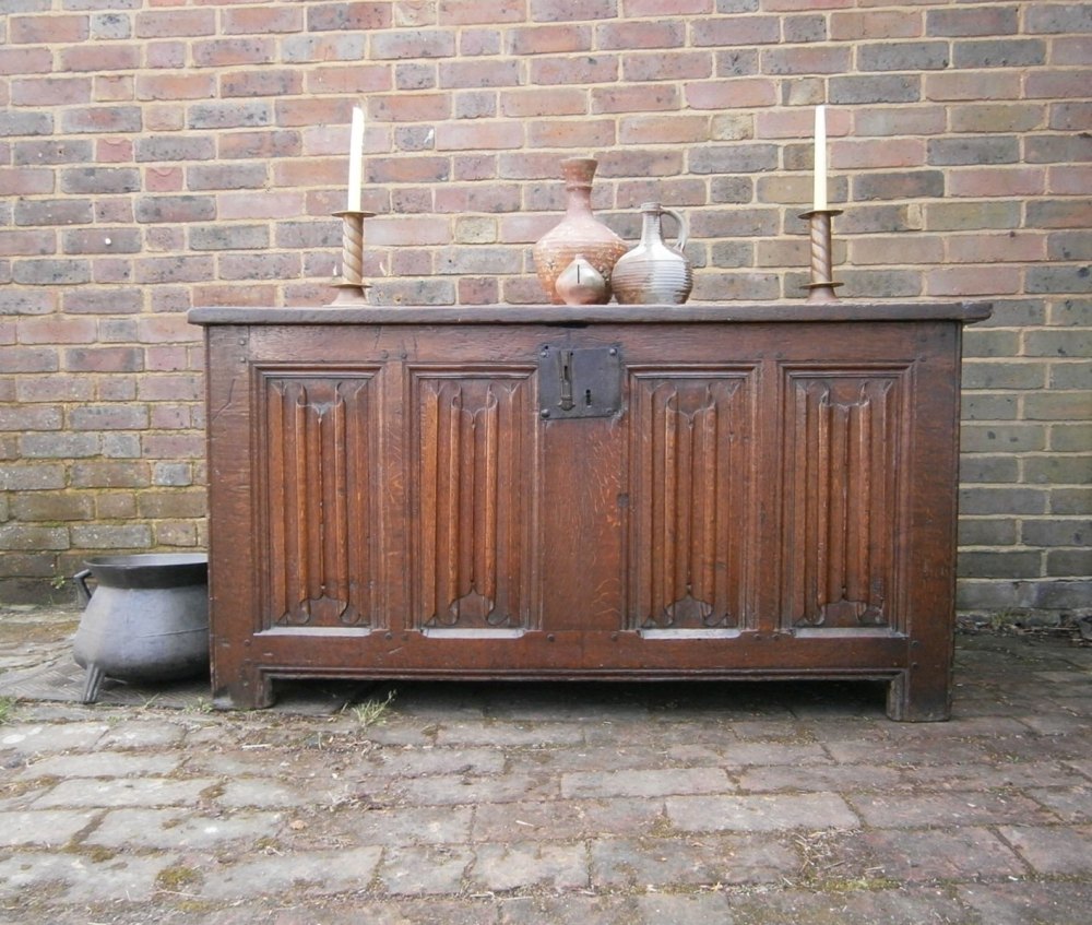 A Henry VIII English Oak Linenfold Chest. Circa 1520