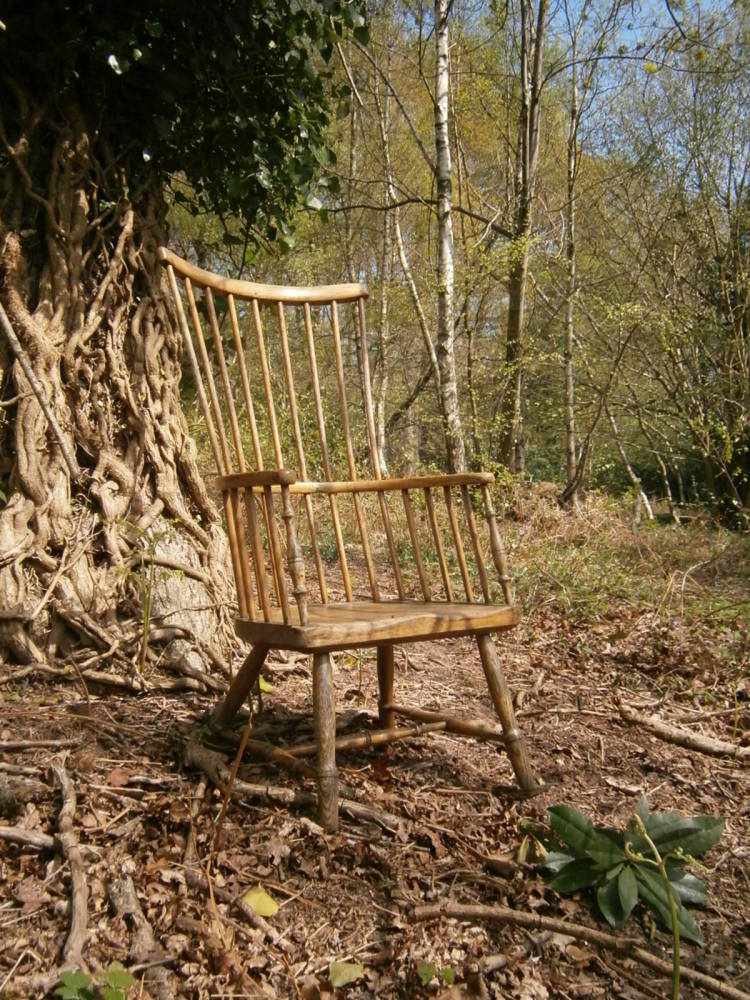 An Early Ash And Elm Primitive Stick Back Windsor Chair  