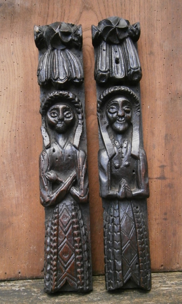A Pair Of Elizabethan Carved Oak Caryatids 
