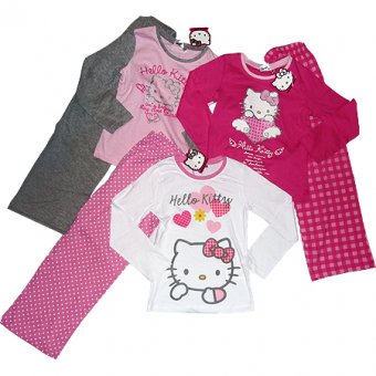 Hello Kitty PJs for girls age 10 years in white and pink.