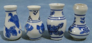 Set of 4 Blue Floral Vases