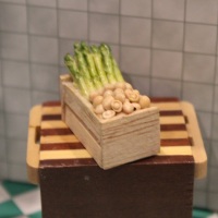 Asparagus and Mushrooms in a Wooden Crates