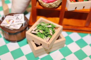 12th Scale Dolls House miniature crate and leeks with seeds