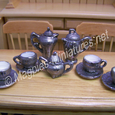 Coffee Set, Ornate Silver Coloured Decoration