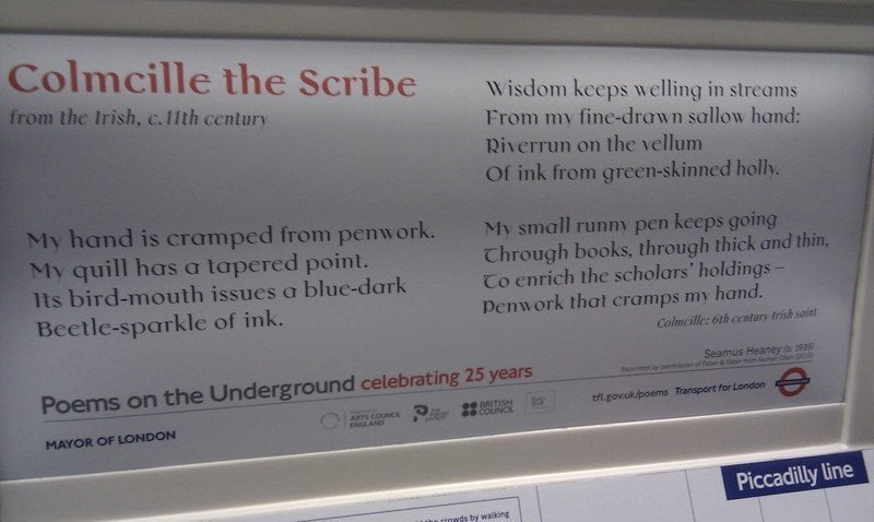 Colmcille the Scribe poem on london underground
